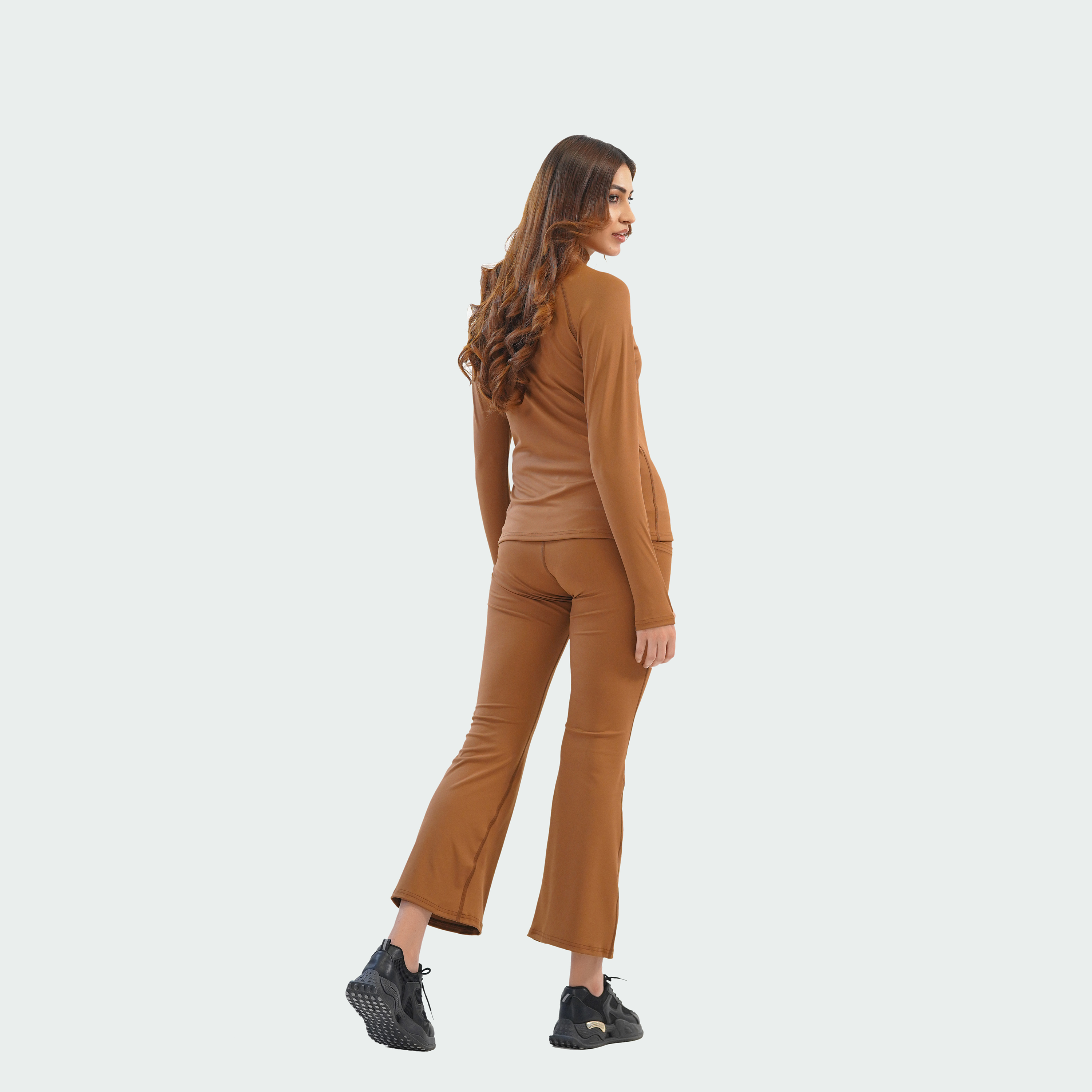 Zipper Flare Attire - Brown
