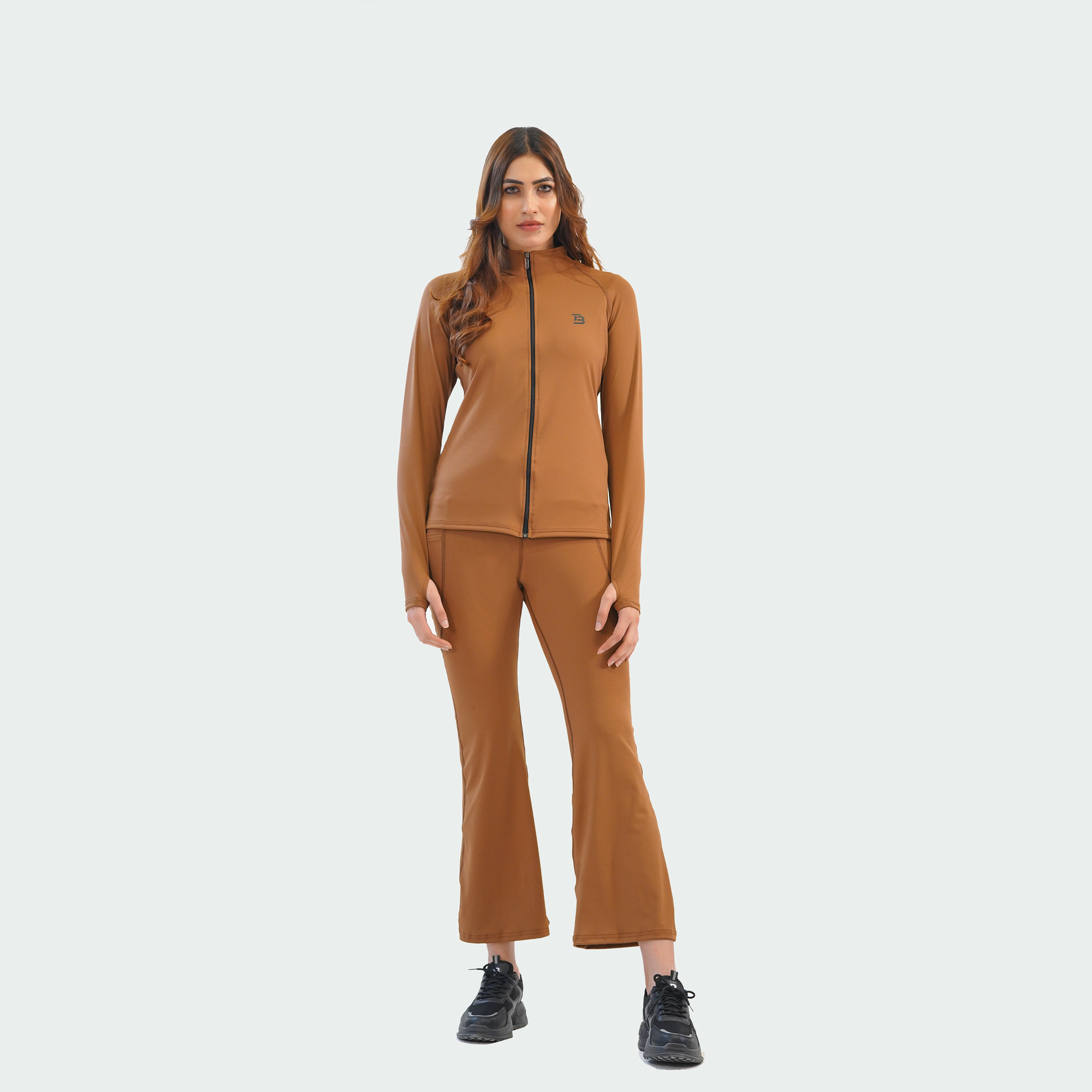 Zipper Flare Attire - Brown